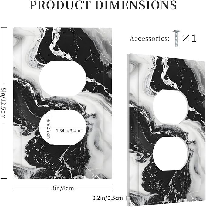 Ink Painting Marble Black White Abstract Luxurious Print Outlet Covers 1 Gang Duplex Light Switch Cover Decorative Switch Plates Electrical Receptacle Faceplate Wall Plate for Kitchen Office Decor