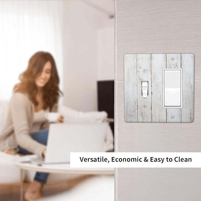 Modern Rustic Wood White Oak Print Outlet Covers 1 Toggle 1 Rocker Combination Decorative Wall Plate Electrical Switch Plates Light Switch Cover Plate for Farmhouse Home Decor
