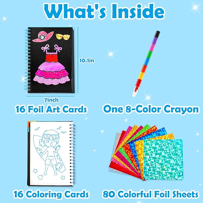 FUNNYB&G Foil Art Crafts for Kids Ages 4-8: Mother's Day 2026, Birthday Gift for Kids, Art and Crafts Supplies, Party Favors, Creative Toys for Kids 4 5 6 7 8 9 Years Old(Summer)