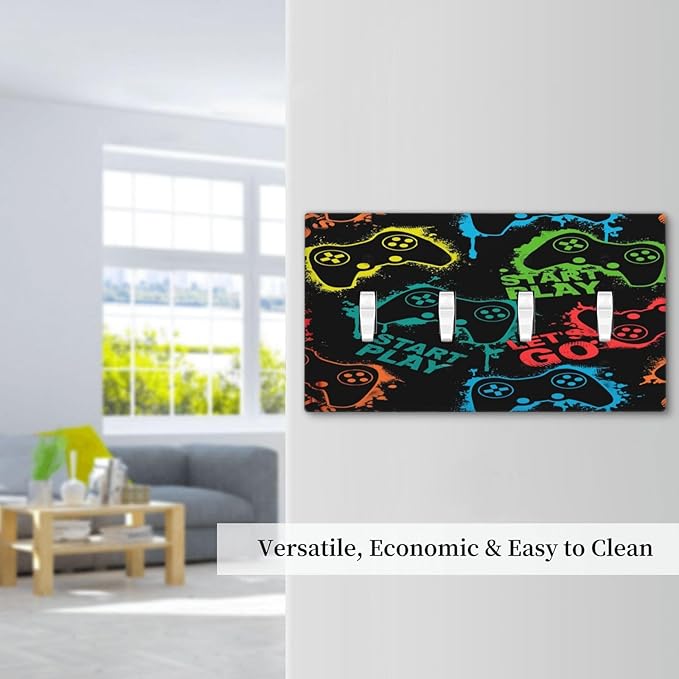 Gaming Hippie Gamer Modern Gamepad Colorful Graffiti Light Switch Covers Quad Toggle Electrical Faceplate 4 Gang Wall Plate Decorative Switch Plates Cover for Kids Room Nursery Decor