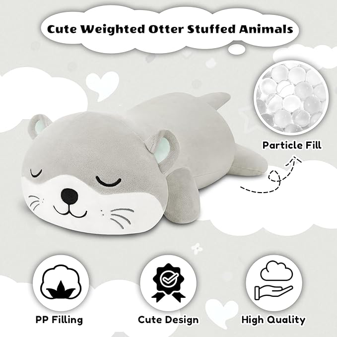 Finebee Weighted Otter Stuffed Animals, Cute Weighted Otter Plush, Soft Stuffed Weighted Plushie Birthday for Kids & Adults(9.8" 0.8Lbs)