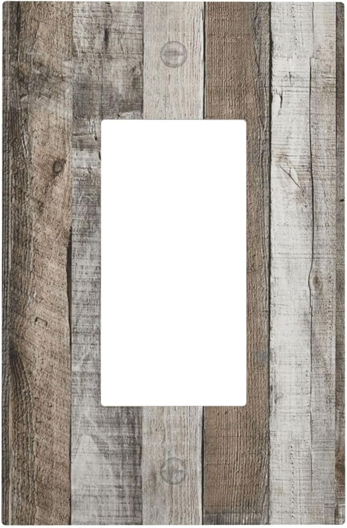 Natural Grey Wood Vintage Faux Wood Grain Decorative Outlet Covers 1 Gang Single Rocker Light Switch Cover Plate Wall Plates GFCI Faceplate for Farmhouse Home Decor