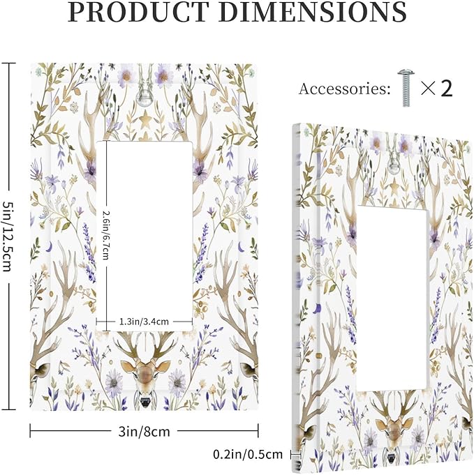 Decorative Outlet Covers Gothic Retro Floral Damask Elk Wild Flower 1 Gang Single Rocker Light Switch Cover Plate Wall Plates Gfci Faceplate For Bed Room Living Room Decor