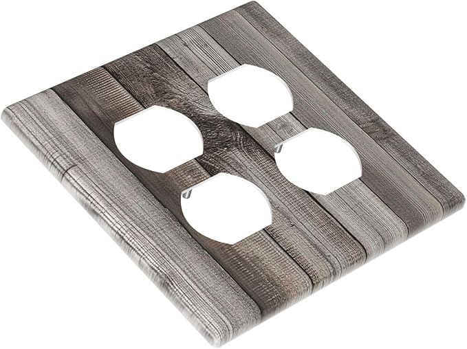Outlet Covers Vintage Brown Gray Wood Texture 2 Gang Double Duplex Decorative Light Switch Covers Electrical Wallplates Socket Faceplate For Farmhouse Cabin Decor