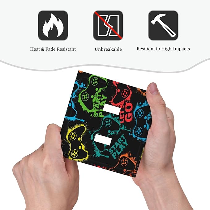 Gaming Hippie Gamer Modern Gamepad Colorful Graffiti Decorative Switch Plates 2 Gang Double Toggle Outlet Light Switch Cover Wall Plate Electrical Faceplate for Kids Room Nursery Decor
