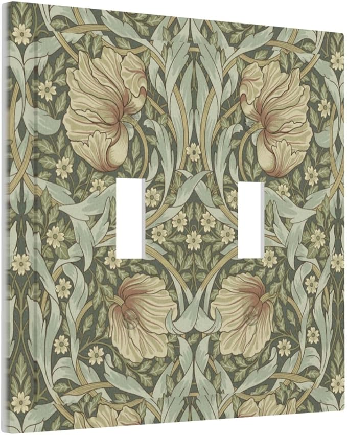 William Morris Pimpernel Flowers 2 Gang Light Switch Cover Vintage Floral Green Botanical Double Toggle Wall Plate Decorative Electrical Switchplate Covers for Country Bedroom Home Décor