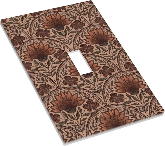 Earth Tone Floral Rustic Damask Boho Flower Decorative Light Switch Cover 1 Gang Single Toggle Device Electrical Faceplate Switchplates Decorator Outlet Wall Plate for Farmhouse Home Decor