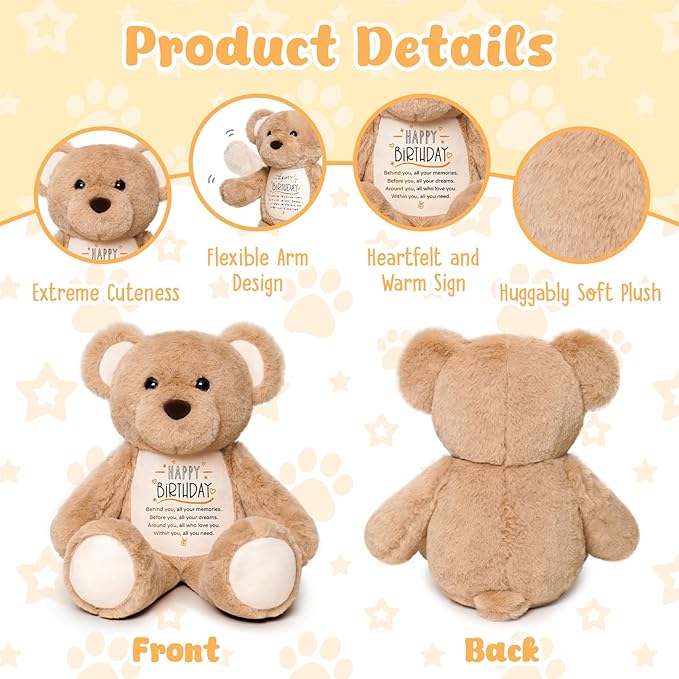 15" Birthday Teddy Bear with Inspirational Message – Soft Plush Keepsake for 18th, 21st Birthday Gifts for Daughter, Son, Friends & Grandkids