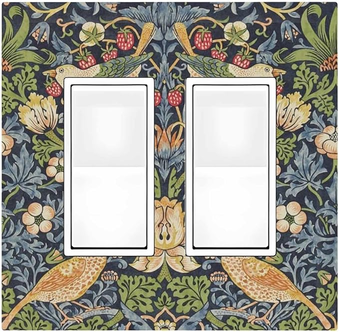 Decorative Outlet Covers Morris Strawberry Thrush Birds Colorful Plants 2 Gang Double Gfci Rocker Electrical Wall Panels Light Switch Cover Plate For Bed Room Living Room Decor