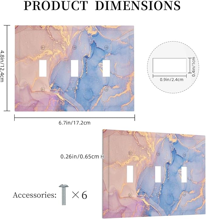Light Switch Cover Plate Luxury Abstract Marble 3 Gang Triple Toggle Decorative Switch Plates Electrical Outlet Covers Switchplate Wall Plates for Bathroom Bedroom Home Decor