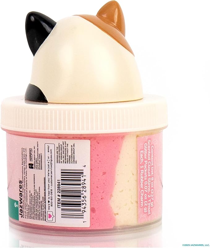 Original Squishmallows Cam The Cat Premium Cloud Slime, Coconut-Scented, 8 oz., Storage Container with Figurine Topper, Rubber Charm, Goodie Bags Stuffers, Kids Party Favors, Sensory Toys