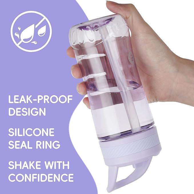 Kids Clear Water Bottle 14oz Flip with Straw Carry Handle, Leakproof, Reusable, Tritan, BPA Free, Suitable for Boys and Girls, Light purple