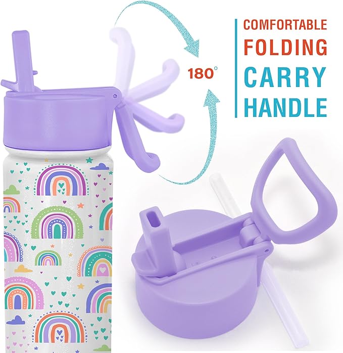 CHILLOUT LIFE 17 oz Kids Insulated Water Bottle for School with Straw Lid Leakproof and Cute Waterproof Stickers, Personalized Stainless Steel Thermos Flask Metal Water Bottle
