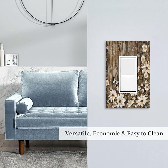 Light Switch Cover Plate Rustic Wood Butterflies Flowers Botanical 1 Gang Outlet Covers Single Rocker Decorative Switch plates Electrical Wall Plates GFCI Receptacle for Farmhouse Cabin Decor