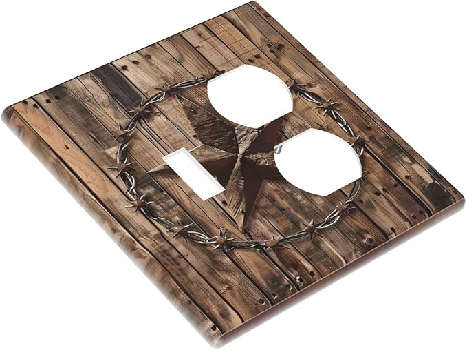 Outlet Covers Rustic Star Western Cowboy Wood 2 Gang Decorative Switch Plates 1 Toggle Duplex Combo Light Switch Cover GFCI Electrical Wall Plates for Farmhouse Home Decor