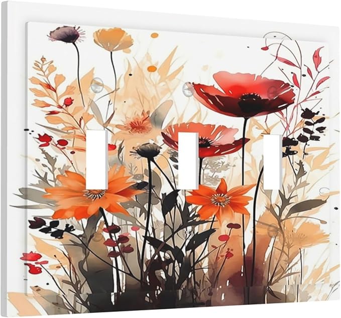 Decorative Switch Plates Country Watercolor Flowers Art Wildflower 3 Gang Wall Plate Faceplate Triple Toggle Light Switch Cover Electrical Wall Panels for Bedroom Cabin Decor