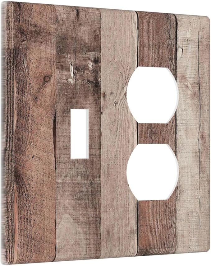 Wallplates Retro Wood Brown Farmhouse Barn Wooden 1 Toggle 1 Duplex Switch Plate Electrical GFCI Faceplate Decorative Light Switch Covers for Farmhouse Cabin Decor