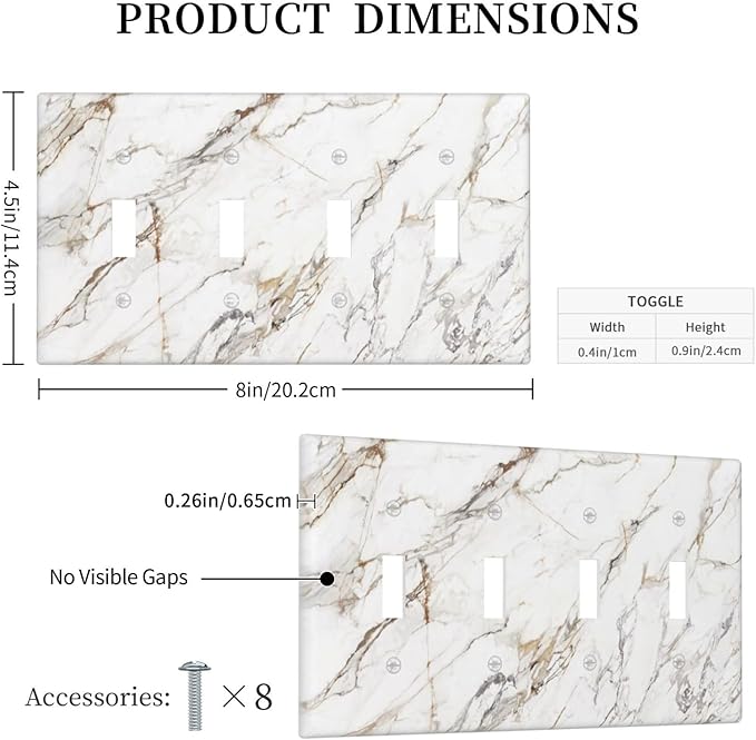 Light Switch Cover Plate White Brown Marble Abstract Modern Luxury 4 Gang Quad Toggle Decorative Switch Plates Wall Panels Electrical Wall Plates Faceplate for Bathroom Kitchen Decor
