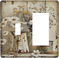 Rustic Flowers Daisy Floral White Wooden Planks Outlet Covers 1 Toggle 1 Rocker Combination Decorative Wall Plate Electrical Switch Plates Light Switch Cover Plate for Farmhouse Home Decor