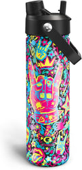 ENCOOL Insulated Water Bottle with Straw Stainless Steel Water Bottle, Leak-Proof, BPA-Free, Double Wall Vacuum Keeps Cold for 24 Hours for Sports, Travel, School (26 oz, Graffiti Crown)