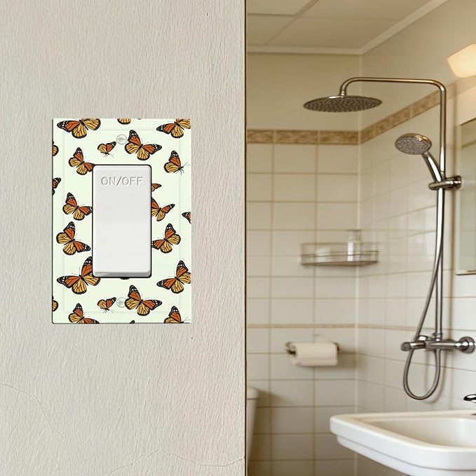 Monarch Butterfly Single Rocker Switch Cover - 1-Gang Standard US Size Butterfly Migration Light Switch Covers, Vibrant Orange Whimsical Garden for Girls Room