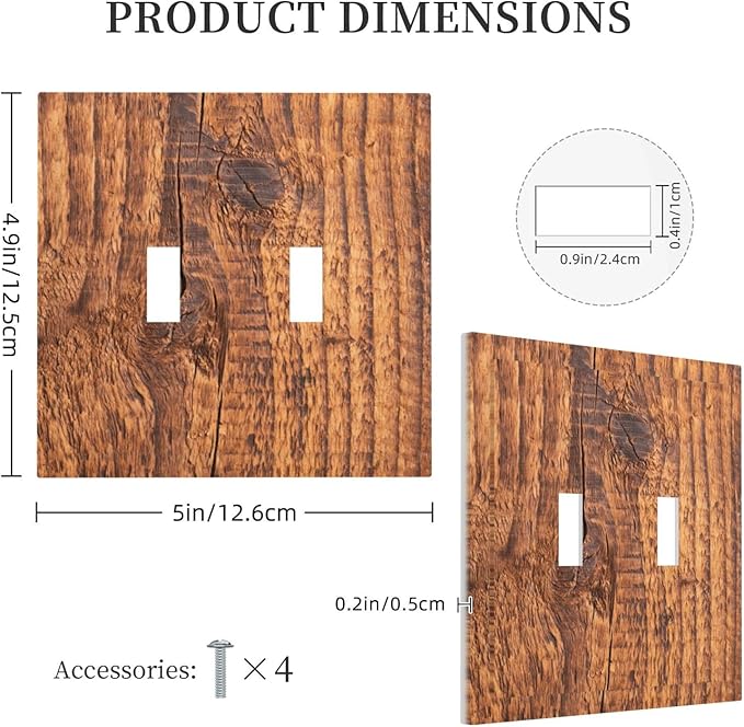 Brown Wood Grain Rustic Natural Burl Print Decorative Switch Plates 2 Gang Double Toggle Outlet Light Switch Cover Wall Plate Electrical Faceplate for Farmhouse Home Decor