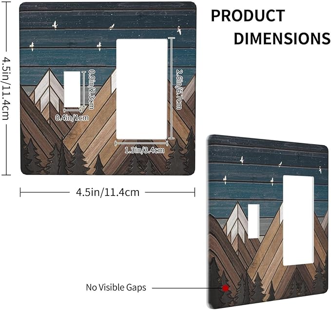 Rustic Geometric Mountain Wilderness Wood 2 Gang Toggle Rocker Combo Wall Plates Decorative GFCI Device Outlet Cover Receptacle Electrical Faceplate Switchplate for Bedroom Bathroom Kitchen Decor