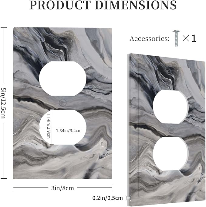 Grey And White Marble Abstract Art Print Outlet Covers 1 Gang Duplex Light Switch Cover Decorative Switch Plates Electrical Receptacle Faceplate Wall Plate for Bathroom Kitchen Decor