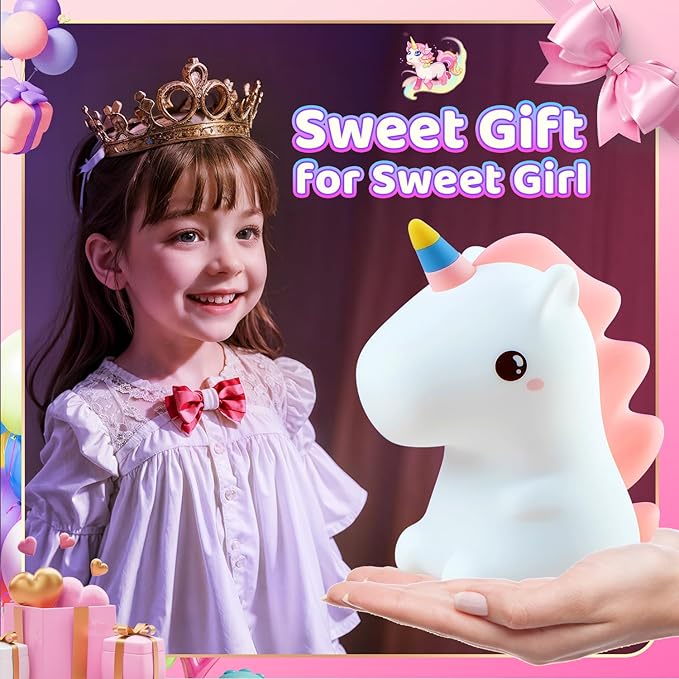 One Fire Unicorn Night Light for Kids,【Cute Gifts&Remote】 16 Colors Cute Night Light,5 Lightness & Last 10H Nightlight for Kids Room,Soft Lamp