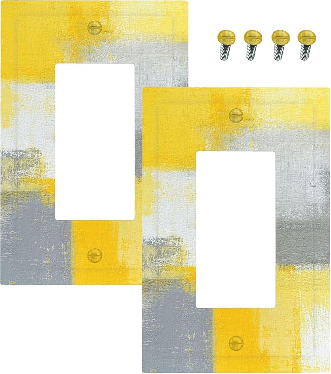 Outlet Covers Retro Modern Gray Yellow Ombre Abstract Art 1 Gang Duplex Light Switch Cover Plate Decorative Wall Plates Electrical Switchplate Receptacle for Bathroom Bedroom Decor（2 Pack）