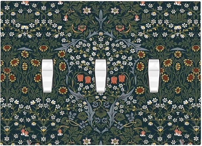 Decorative Switch Plates Colorful Floral Boho Flower Plant Leaf 3 Gang Wall Plate Triple Toggle Light Switch Cover Faceplate Electrical Wall Panels For Bed Room Living Room Decor