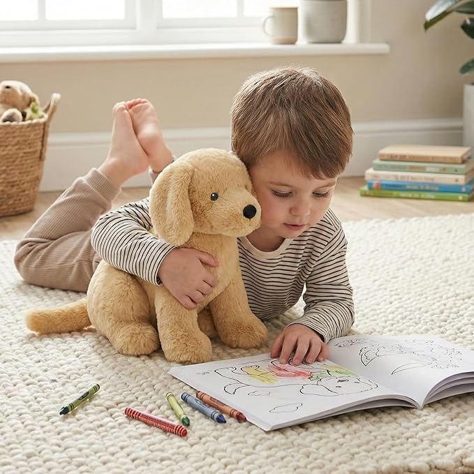 WEIGEDU Labrador Golden Retriever Stuffed Animal Dog Puppy Plush Toy with Embroidered Eyes for Babies Toddlers Kids Adults Ages 1 and Up, No Hard Parts, Machine Washable 12 inches