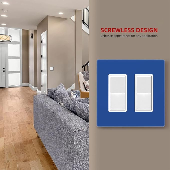 Decorative Solid Navy Blue 2 Gang Double Decorator/Rocker Light Switch Cover Ocean Royal Blue Outlet GFCI Wall Plate Electrical Faceplate Covers Screwless