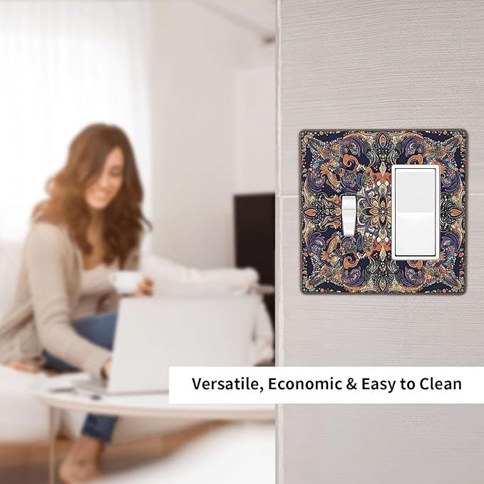 Outlet Covers Mandala Petals Retro Flowers 1 Toggle 1 Rocker Combination Decorative Wall Plate Electrical Switch Plates Light Switch Cover Plate For Bed Room Home Decor