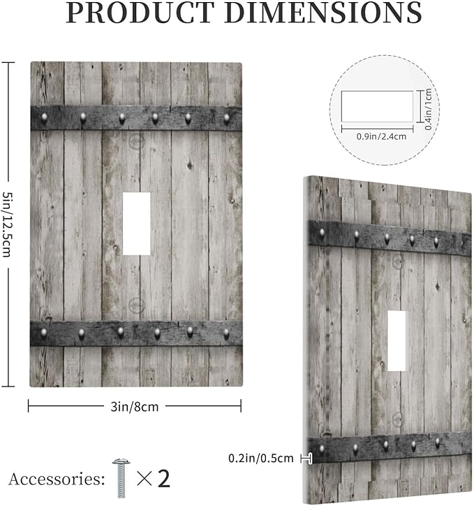 1 Gang Rustic Barn Door Light Switch Cover Single Toggle Wall Plates Switchplate Covers Vintage Farmhouse Country Decorative Plastic Faceplate for Kitchen Living Room Accessories Decor