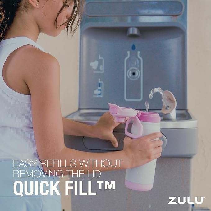 ZULU Powerfill Pro 18oz Kids Stainless Steel Water Bottle with Quick Fill Lid, Triple Wall Vacuum Insulated, Leak Proof Locking Lid, Sip & Chug, Reusable, BPA Free, Dishwasher Safe, Flower Crown