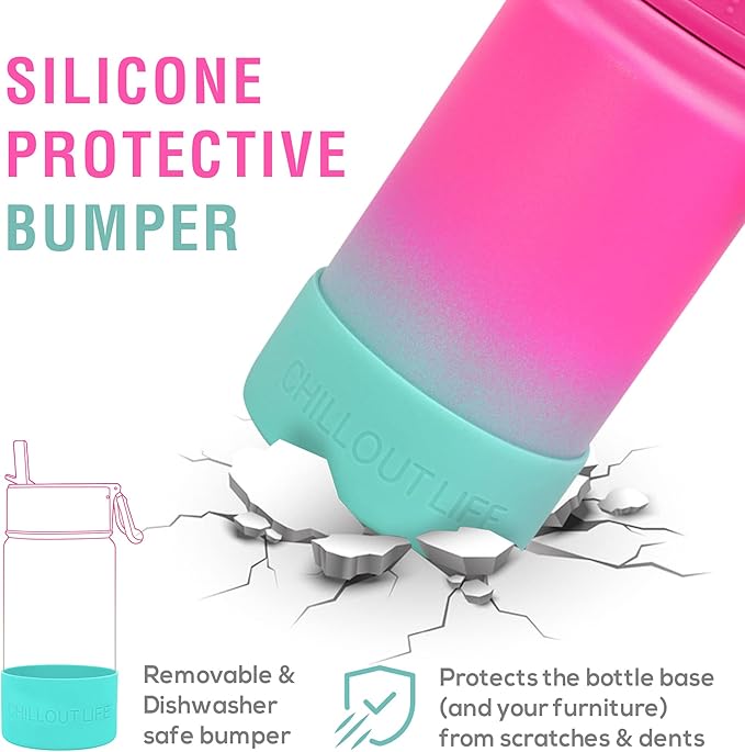 CHILLOUT LIFE 12 oz Kids Insulated Water Bottle for School with Straw Lid Leakproof and Cute Waterproof Stickers, Personalized Stainless Steel Thermos Flask Metal Water Bottle for Girls & Boys
