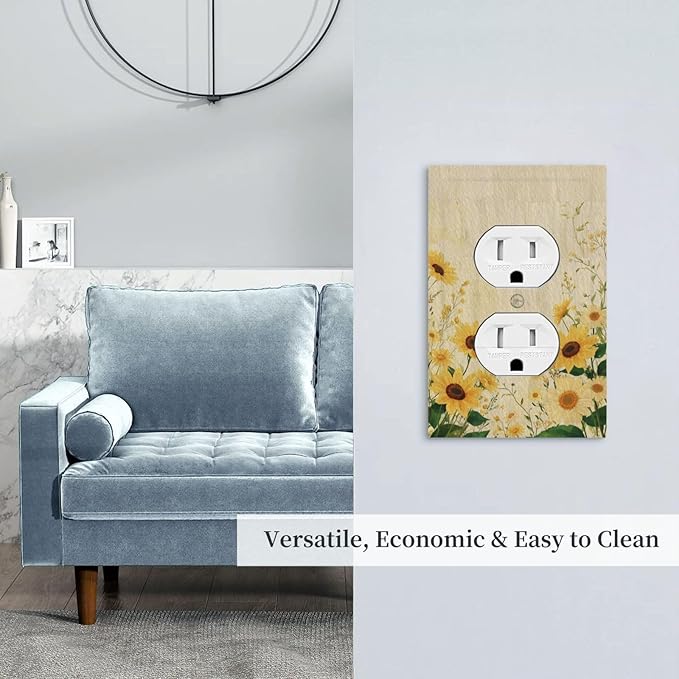 Decorative Outlet Covers with Vintage Botanical Sunflower Field Design 1 Gang Duplex Light Switch Cover Plate Unique Wall Plates Switchplate Cover for Nature Yellow Blooms Wall Decor