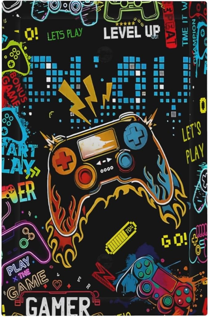 Gamer Video Game Themed Cool Controller Print Light Switch Cover Plate 1 Gang No Device Blank Electrical Wall Plates Faceplate Decorative Switch Plate Covers for Kids Room Office Decor