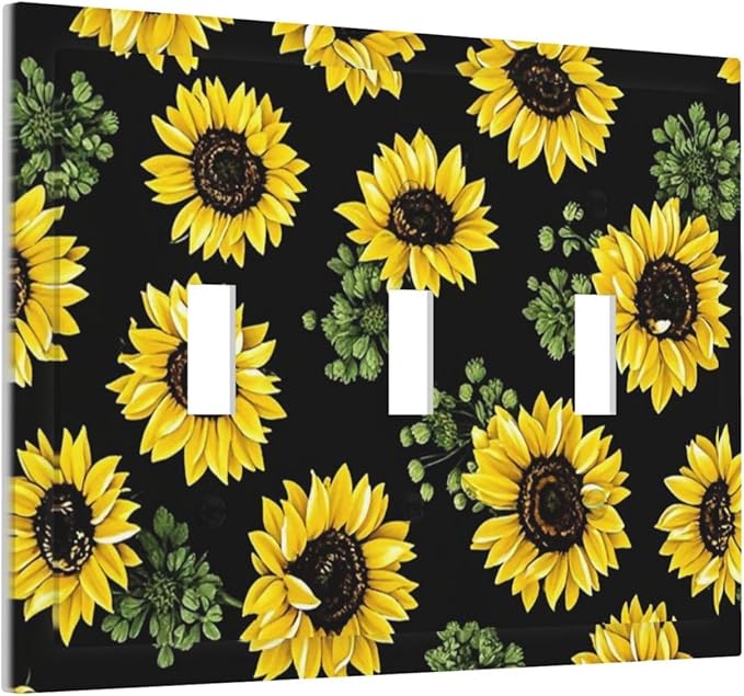 Decorative Switch Plates Floral Sunflower Plants Flowers 3 Gang Wall Plate Triple Toggle Light Switch Cover Faceplate Electrical Wall Panels For Bed Room Farmhouse Decor