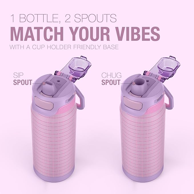 ZULU Powerfill Pro 18oz Kids Stainless Steel Water Bottle with Quick Fill Lid, Triple Wall Vacuum Insulated, Leak Proof Locking Lid, Sip & Chug, Reusable, BPA Free, Dishwasher Safe, Grape Grid