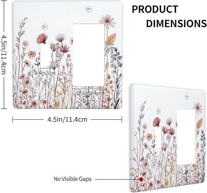 Outlet Covers Spring Floral Pink Wildflower Leaves Plants 1 Toggle 1 Rocker Combination Decorative Wall Plate Electrical Switch Plates Light Switch Cover Plate For Home Bed Room Decor
