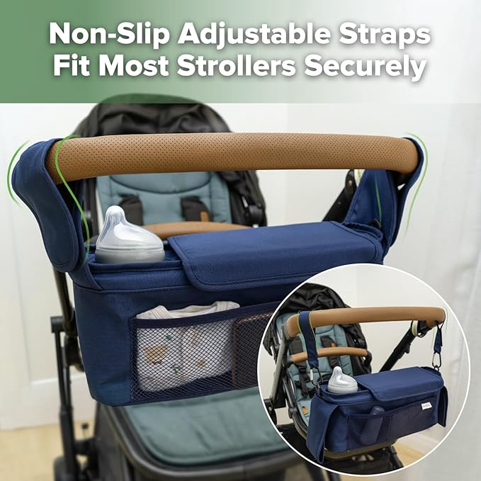haakaa Universal Stroller Organizer - Bluestone, Single Cup Holder, Stroller Caddy Accessories with Shoulder Strap & Extra Non-Slip Stroller Hook, Fits Most Strollers