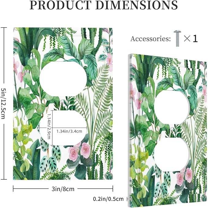 Tropical Palm Leaves Green Jungle Botanical Floral Flowers Outlet Covers 1 Gang Duplex Light Switch Cover Decorative Switch Plates Electrical Receptacle Faceplate Wall Plate for Bedroom Living Room