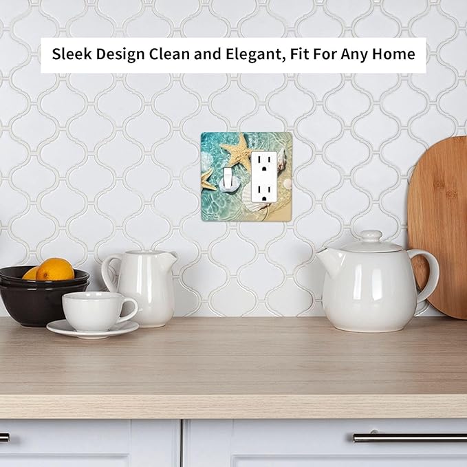 Outlet Covers Beach Starfish Ocean Conch Cameo Shell 1 Toggle 1 Rocker Combination Decorative Wall Plate Electrical Switch Plates Light Switch Cover Plate For Decor Kids Room Decor