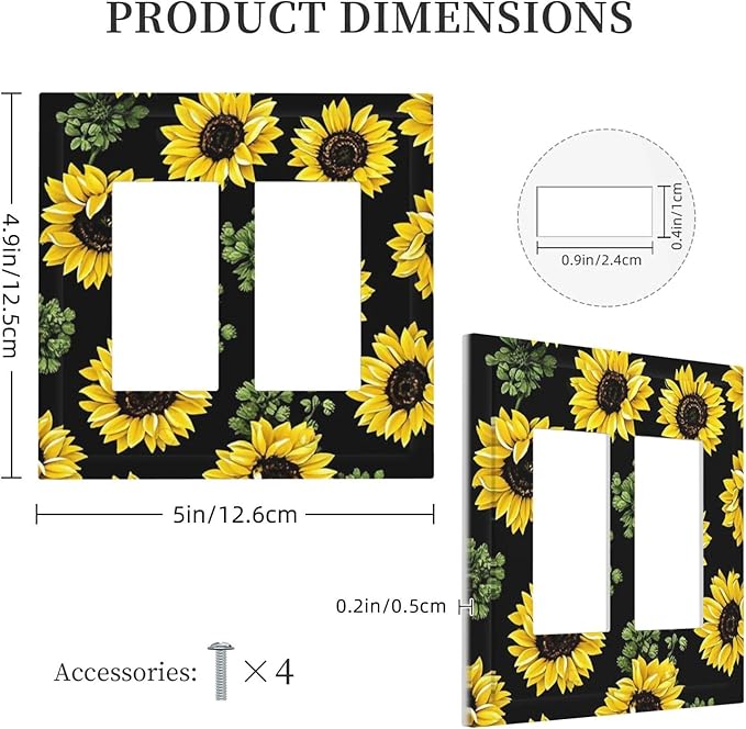 Decorative Outlet Covers Floral Sunflower Plants Flowers 2 Gang Double Gfci Rocker Electrical Wall Panels Light Switch Cover Plate For Bed Room Farmhouse Decor