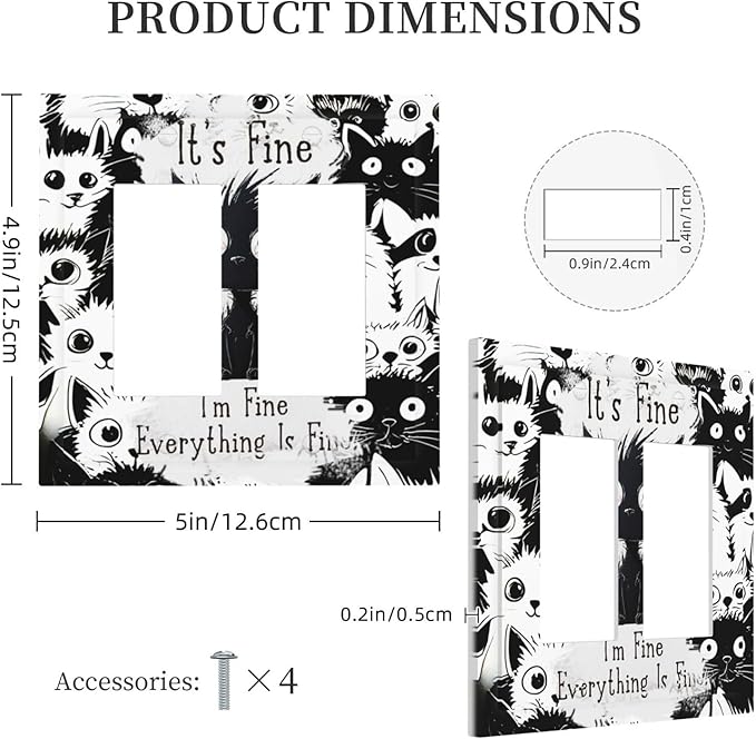 Funny Black Cat Inspirational Quotes Patterns Decorative Outlet Covers 2 Gang Double GFCI Rocker Electrical Wall Panels Light Switch Cover Plate for Kids Room Nursery Decor