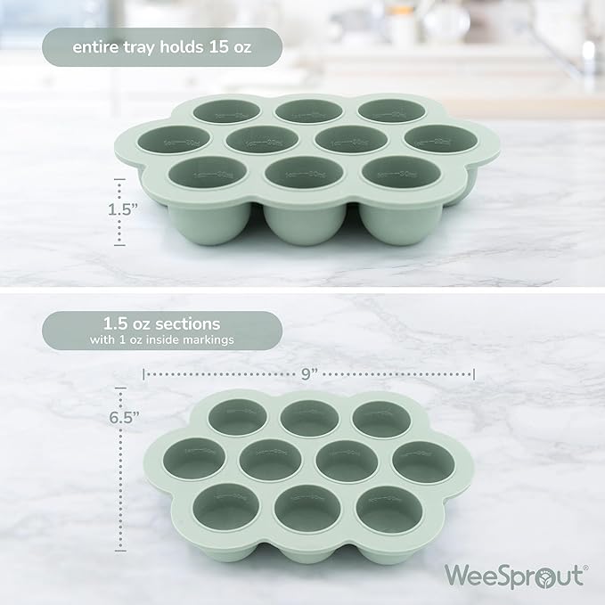 WeeSprout Silicone Baby Food Freezer Tray with Clip-on Lid - Perfect Storage Container for Homemade Baby Food, Vegetable & Fruit Purees, and Breast Milk (Navy, Ten 1.5 Ounce Sections)