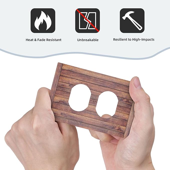 Decorative Outlet Covers with Wood Texture Rustic Vertical Planks Brown Design 1 Gang Duplex Light Switch Cover Plate Unique Wall Plates Switchplate Cover Vintage Aesthetic Kitchen/Bedroom