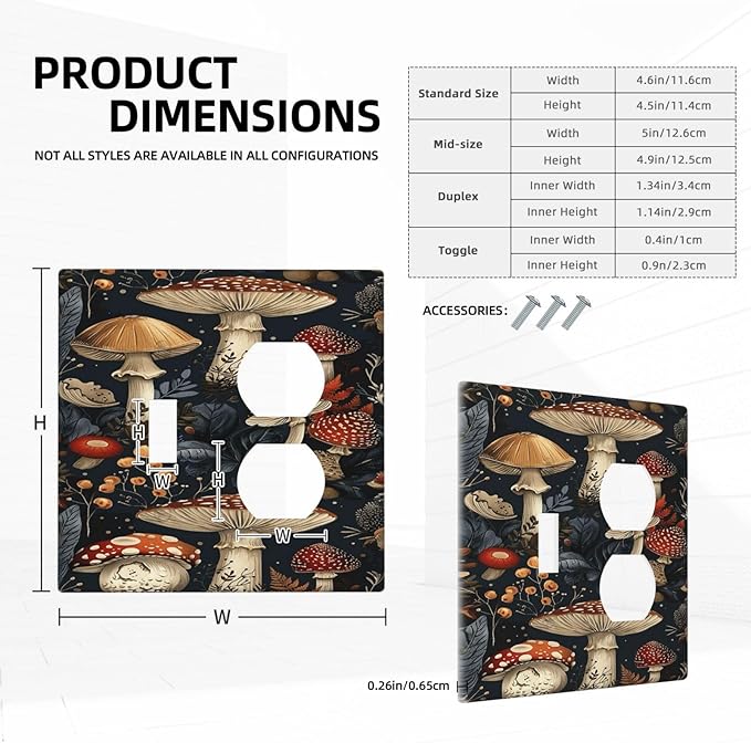 Outlet Covers Vintage Mushroom Floral 1 Toggle 1 Duplex Switch Plate Covers Electrical Light Switch Cover Plate Decorative Wall Plate Socket Cover for Bedroom Kids room Decor